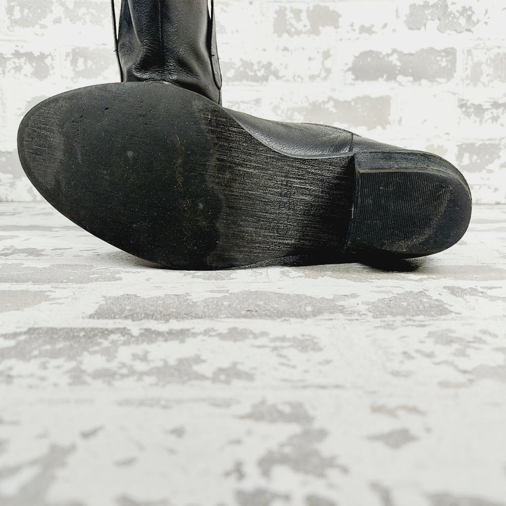 Guess Black Leather Almond Toe Block Heel Ankle Moto Boots O 553 - Picture 9 of 14